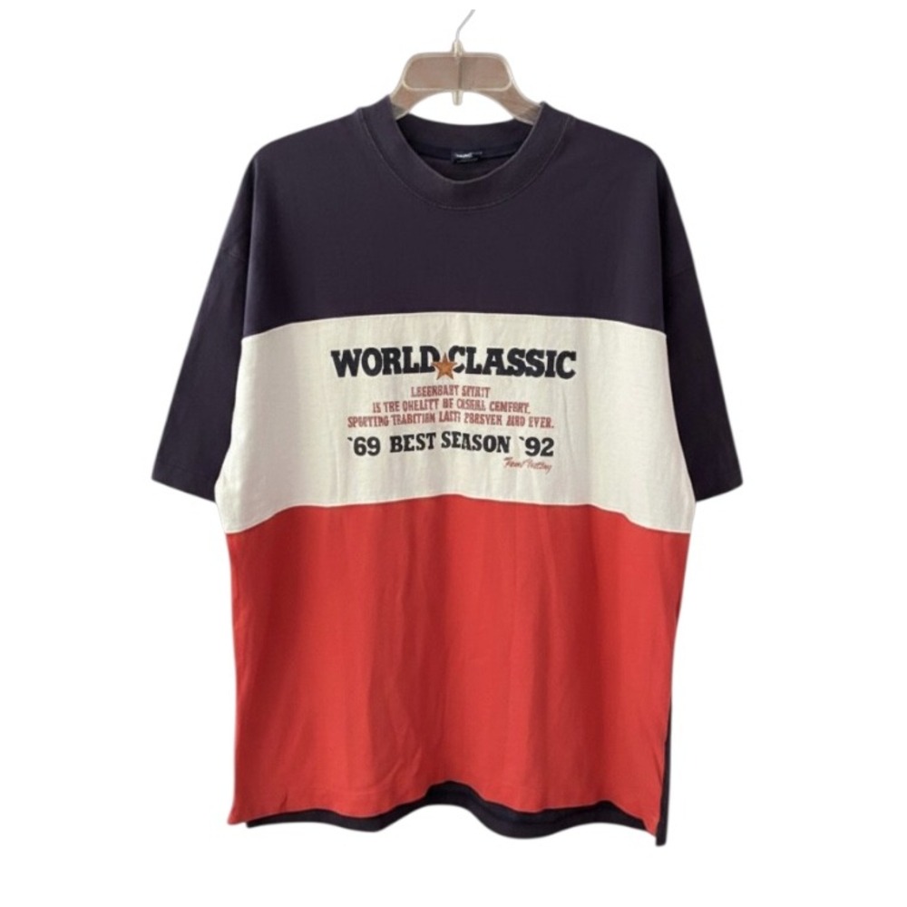 Vintage GAP COLORBLOCK STRIPE T-SHIRT Red/Blue/White 1969-1992 Single Stitch XL - Picture 2 of 5